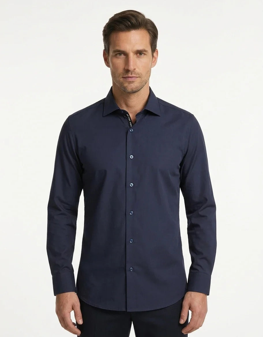 Herren-Langarmhemd mit Knopfleiste – Marineblau