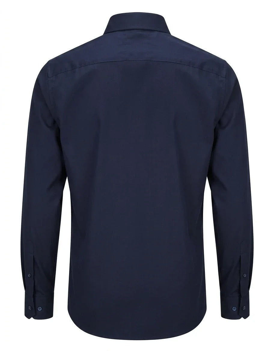 Herren-Langarmhemd mit Knopfleiste – Marineblau