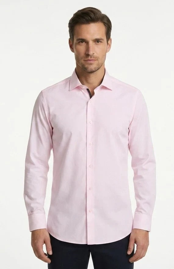Herren-Langarmhemd mit Knopfleiste – Rosa