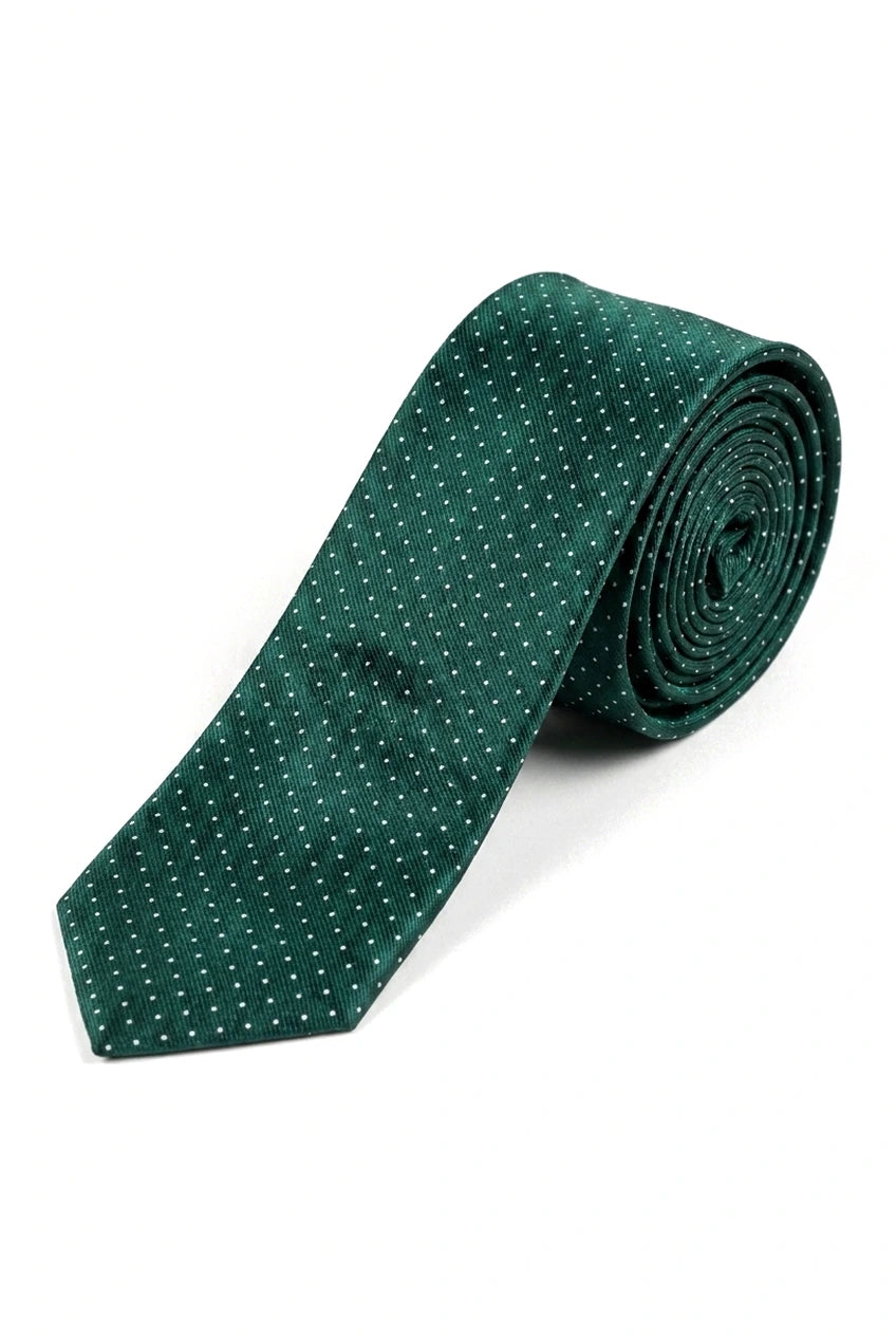 Herren Krawatte, passend zur Hochzeit, Satin-Seide, Einstecktuch und Krawattenklammer, gepunktet