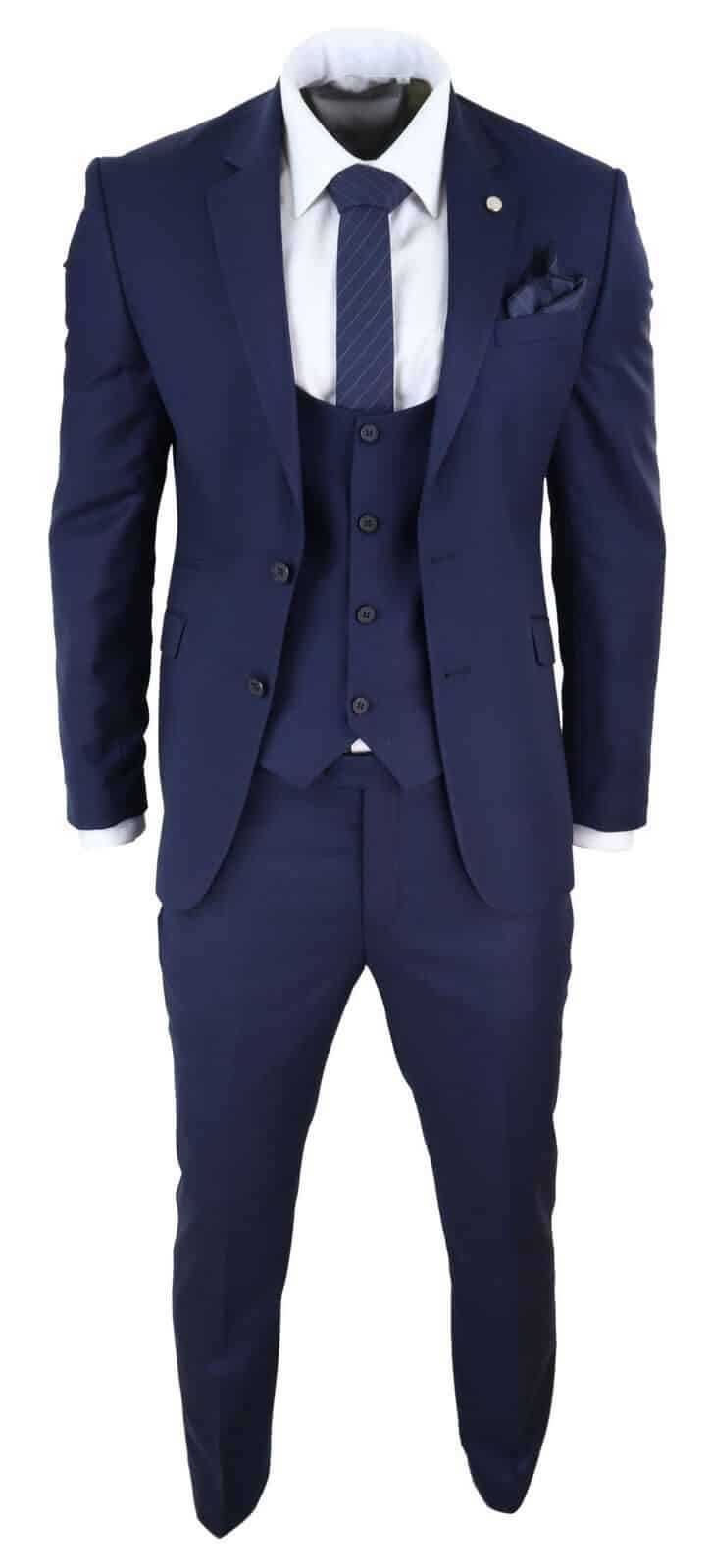 Mens Navy 3 Piece Wedding Suit