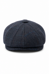 Herren-Schiebermütze aus marineblauem Wollmischgewebe und Tweed