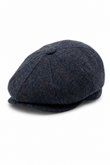 Herren-Schiebermütze aus marineblauem Wollmischgewebe und Tweed
