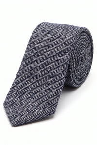 Herrenkrawatte aus marineblauem Fischgrät-Tweed aus Wollmischung