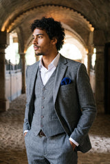 Einstecktuch für Herren aus marineblauem Tweed-Wollmischgewebe