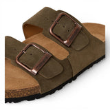 Herren-Sandalen aus olivgrünem Leder zum Hineinschlüpfen mit Fußbett