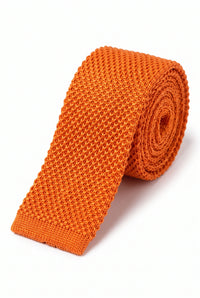 Orangefarbene Strickkrawatte aus Polyester für Herren