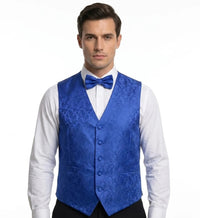 Herren-Set, 3-teilig, mit Paisley-Blumenmuster, Fliege, Einstecktuch und Weste – Blau