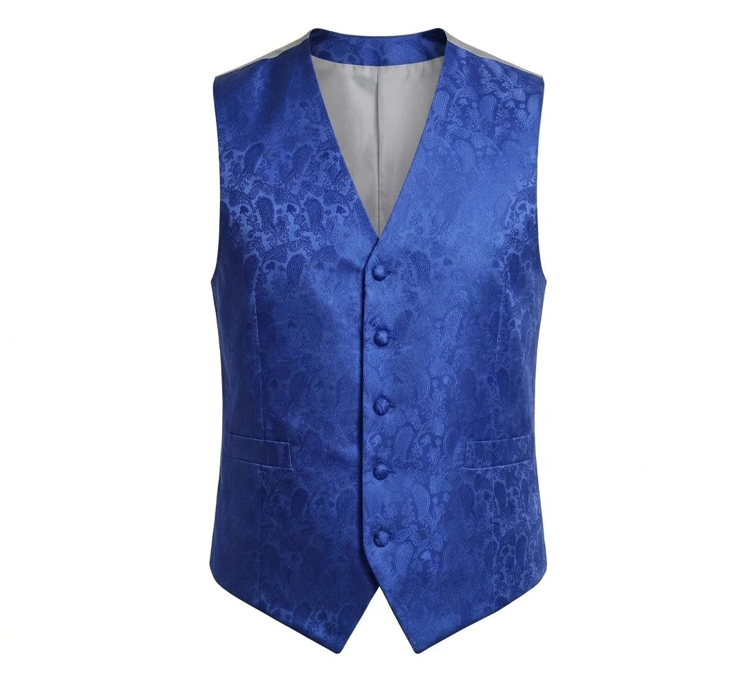 Herren-Set, 3-teilig, mit Paisley-Blumenmuster, Fliege, Einstecktuch und Weste – Blau