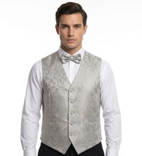 Herren-Set mit Paisley-Blumenmuster, 3-teilig: Fliege, Einstecktuch und Weste – Grau