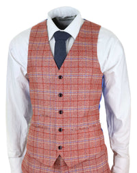 Mens Red 3 Piece Tweed Check Suit