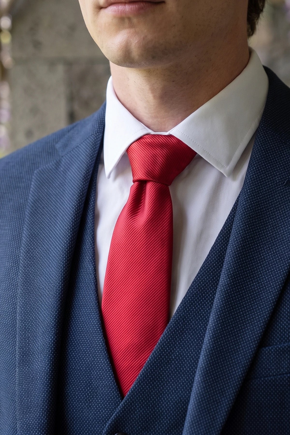 Rote, schmal geschnittene, einfarbige Krawatte für Herren