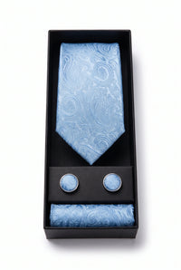Geschenkset für Herrenkrawatten mit hellblauem Paisley-Muster