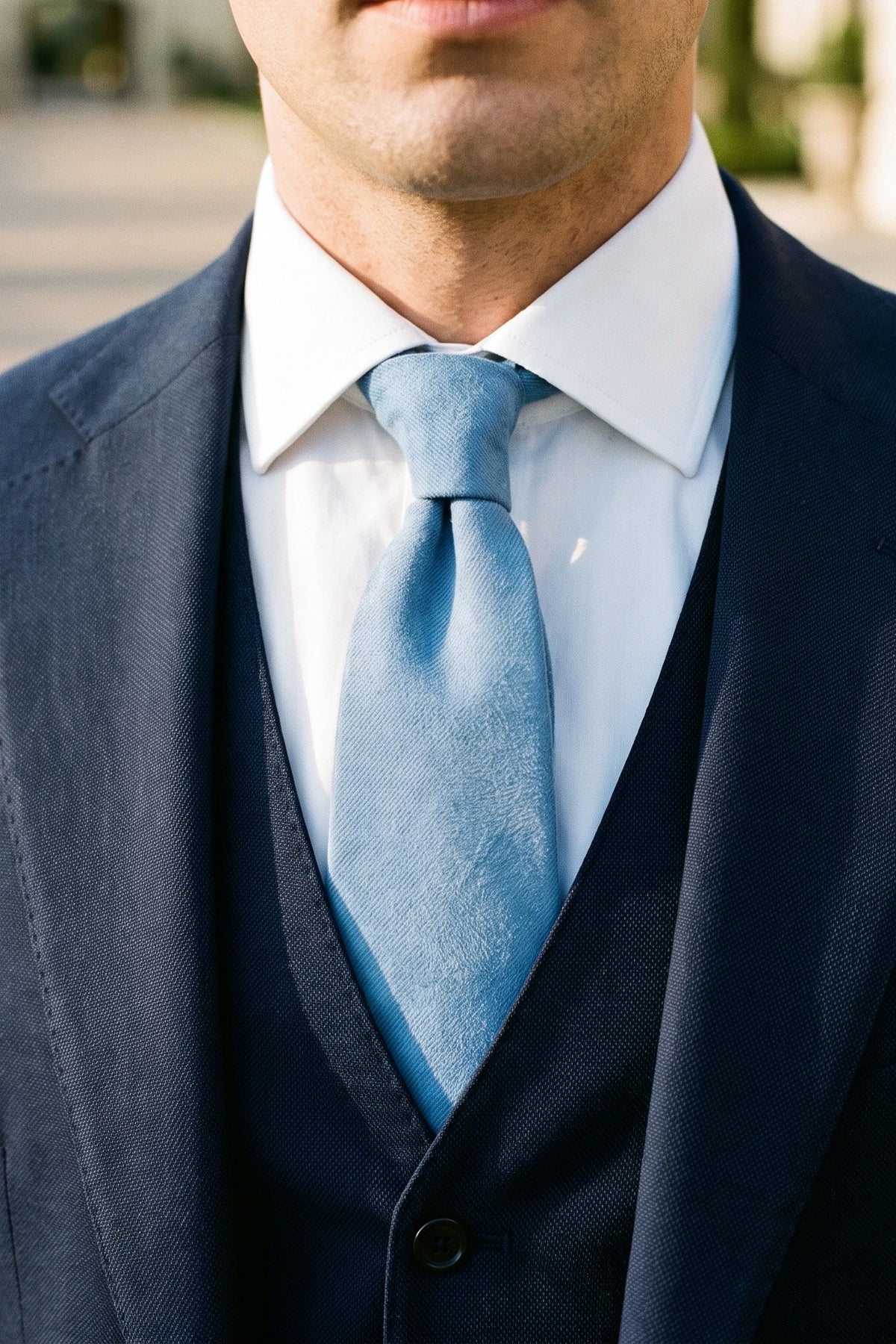 Herrenkrawatte in Himmelblau mit Wildlederfinish