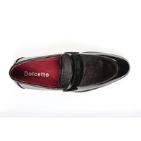 Herren-Slipper aus veganem Leder mit Samtdetails und Lackleder-Finish