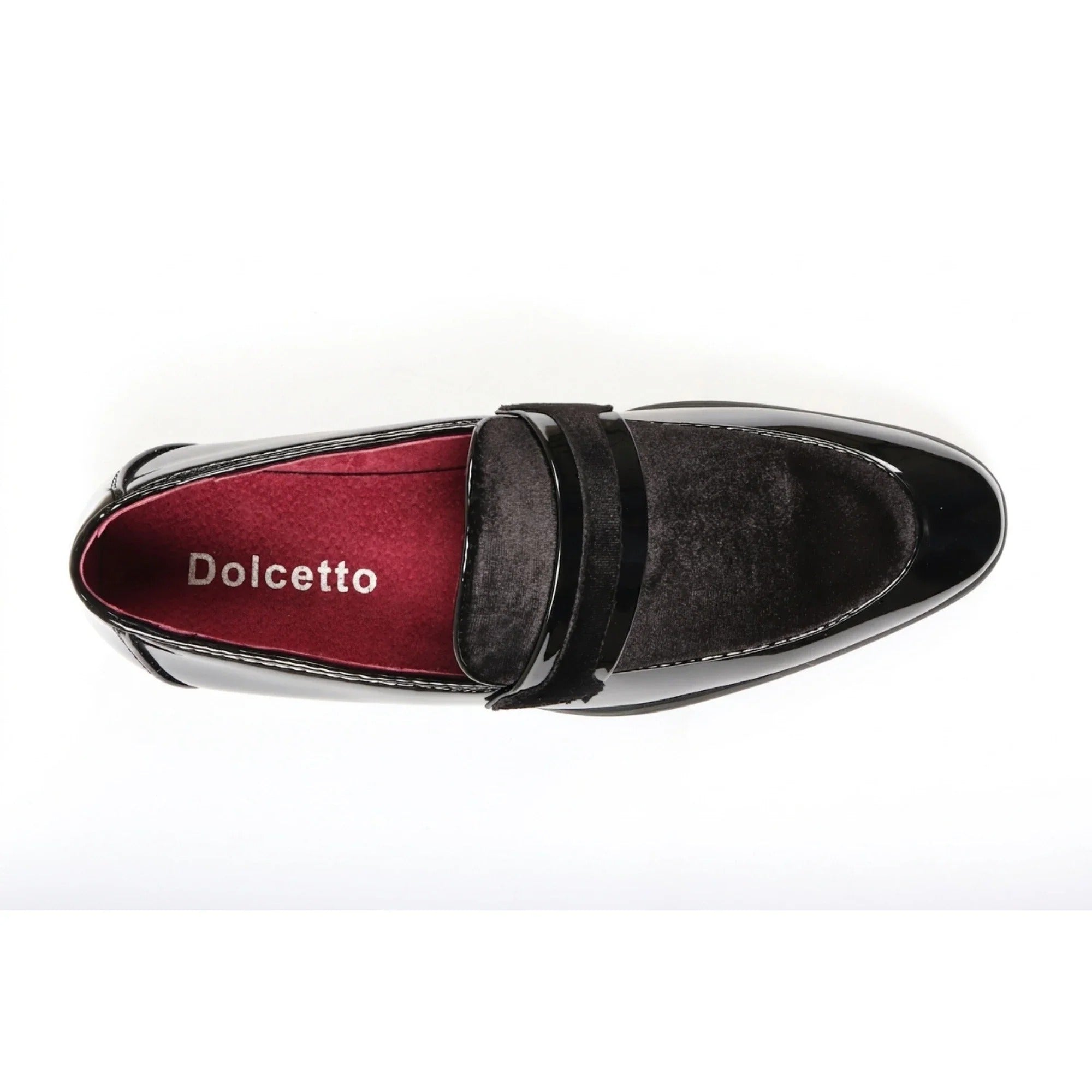 Herren-Slipper aus veganem Leder mit Samtdetails und Lackleder-Finish