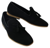 Mens Suede Loafers Driving Shoes Slip On Tassle Design Leather Line Black Comfort
