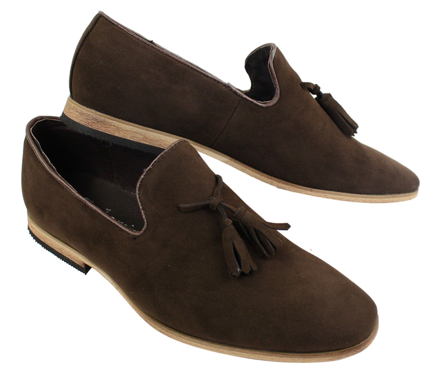 Mens Suede Loafers Driving Shoes Slip On Tassle Design Leather Line Black Comfort