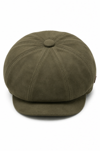 Klassischer Gatsby-Baker-Boy-Hut für Herren aus Wildleder im Vintage-Stil mit 8 Panels – Olivgrün