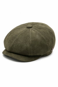 Klassischer Gatsby-Baker-Boy-Hut für Herren aus Wildleder im Vintage-Stil mit 8 Panels – Olivgrün