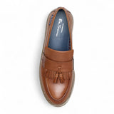 Herren-Slipper aus hellbraunem Leder mit dicker Sohle und Quasten