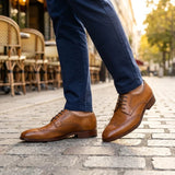 Klassische, formelle Brogue-Schnürschuhe aus hellbraunem Leder für Herren