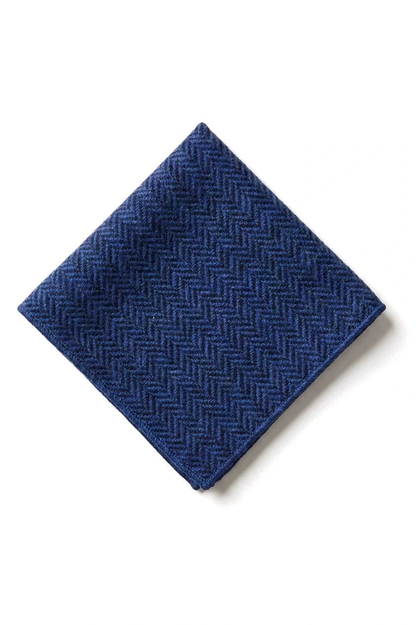 Herren Tweed Blau Krawatte Taschentuch Set Klassisches Britisches Erbe Wolle Fischgrät