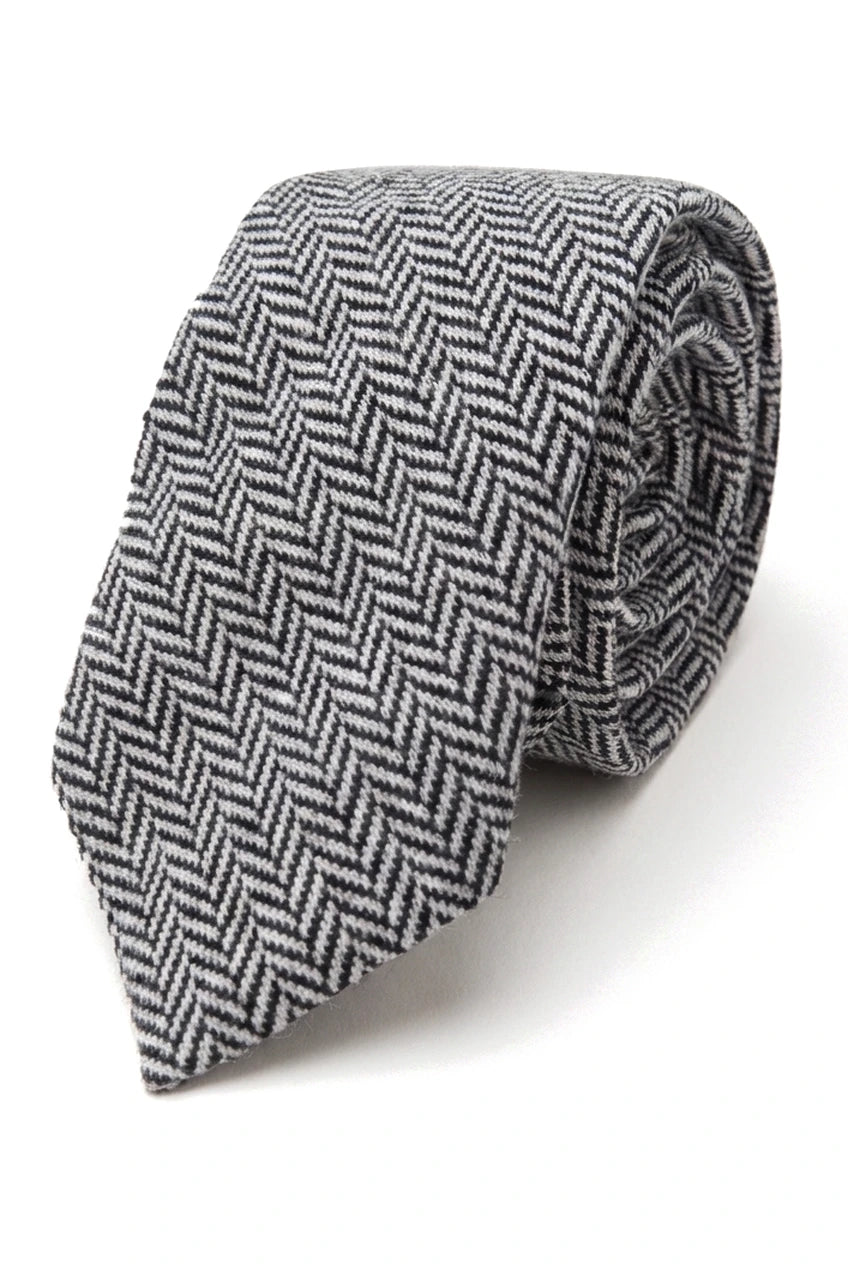 Herren Tweed Grau Krawatte Taschentuch Set Klassisches Britisches Erbe Wolle Fischgrät