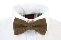 Mens Tweed Herringbone Textured Marc Darcy Bow Ties Vintage Retro Tan Brown Nelson