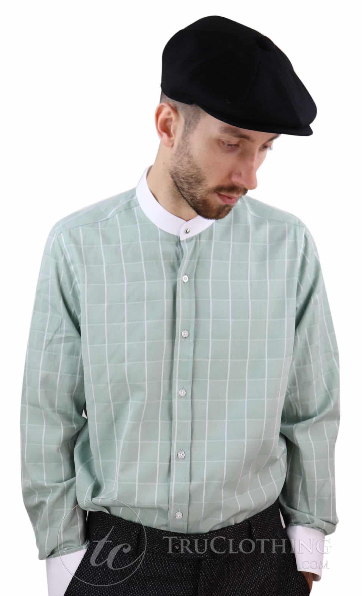 Mens Vintage Check Pattern Shirt with Removable Collar