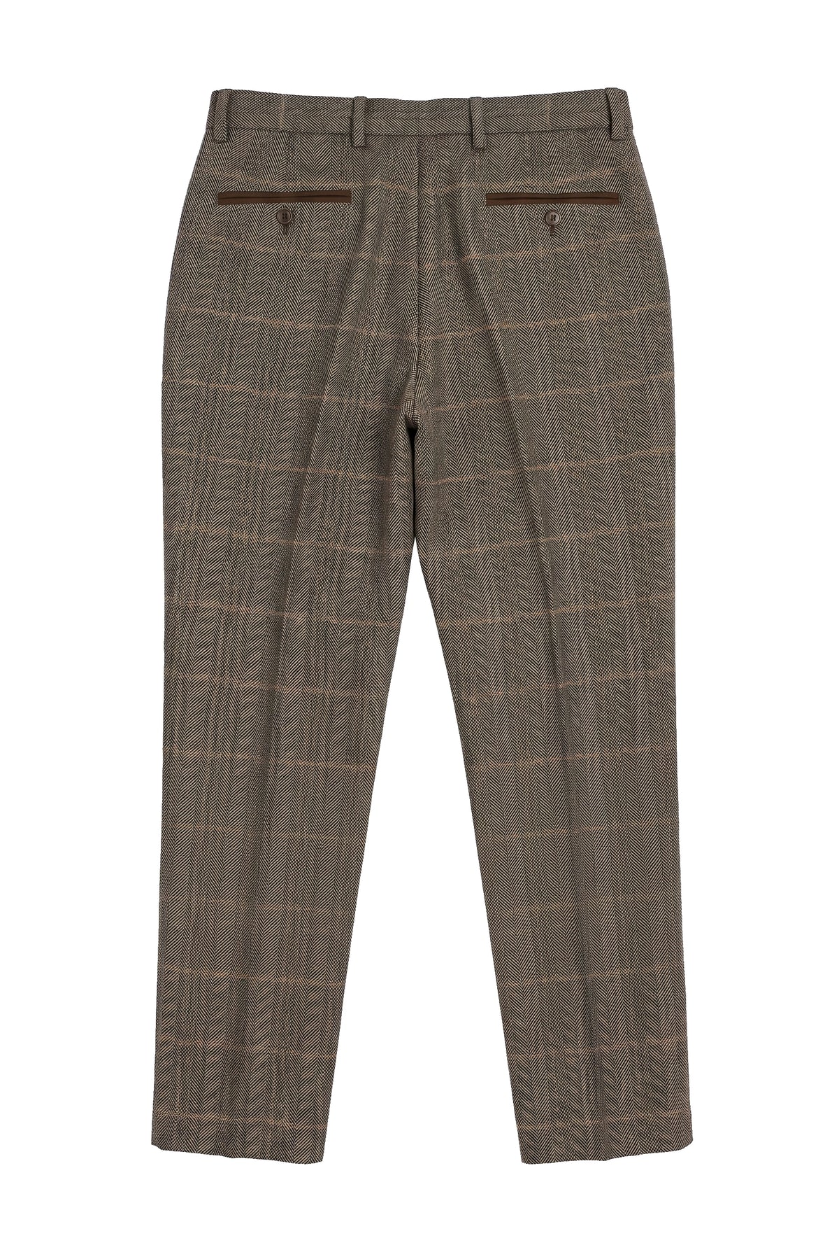 Dx-7 - Herren Tweedhose mit Karomuster, Fischgrätenmuster, Hellbraun, Regular