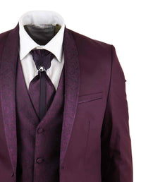 Mens Wine 4 Piece Shawl Lapel Suit