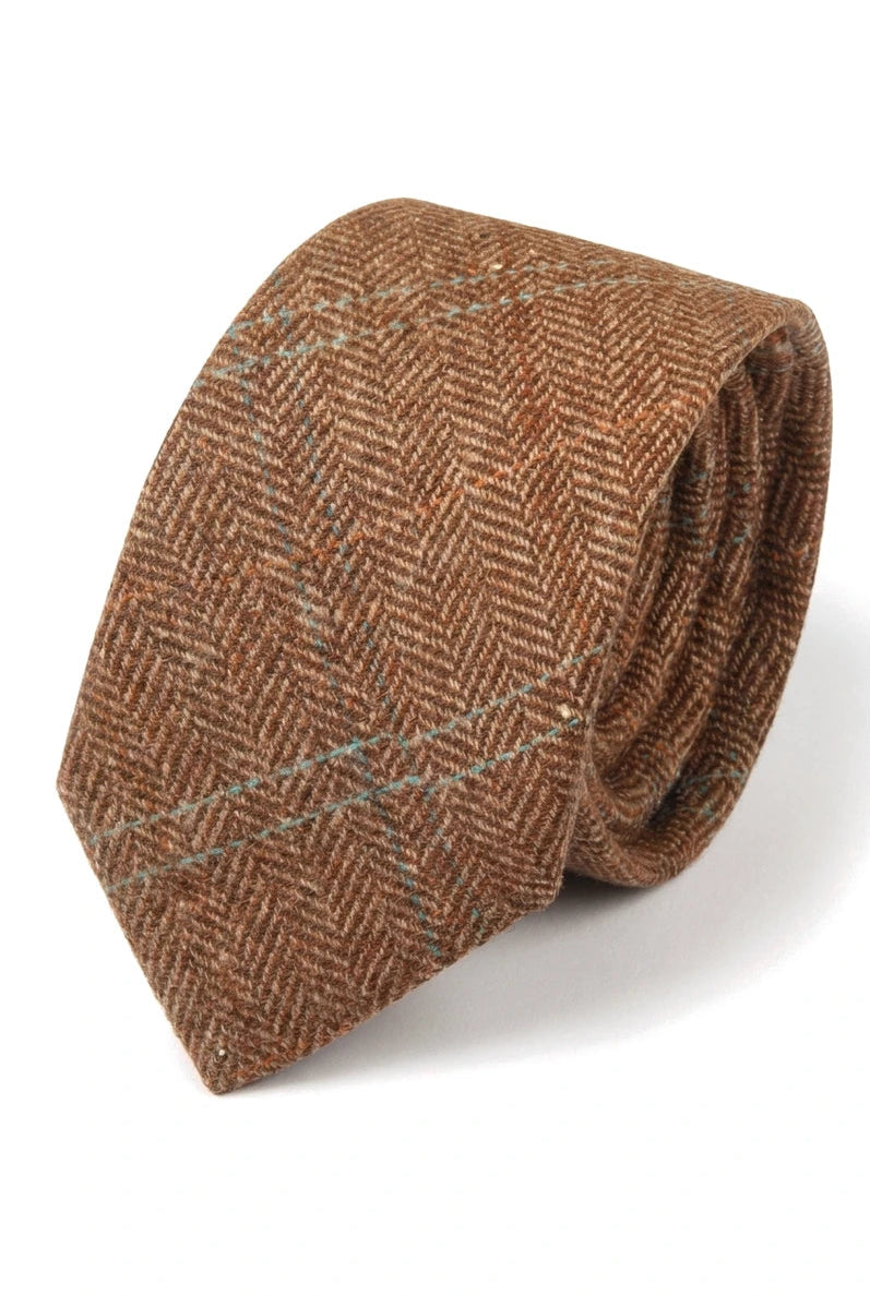 Herrenkrawatte aus Wollmischgewebe mit Fischgrätmuster und Tweed-Design – Eiche
