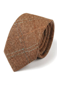 Herrenkrawatte aus Wollmischgewebe mit Fischgrätmuster und Tweed-Design – Eiche