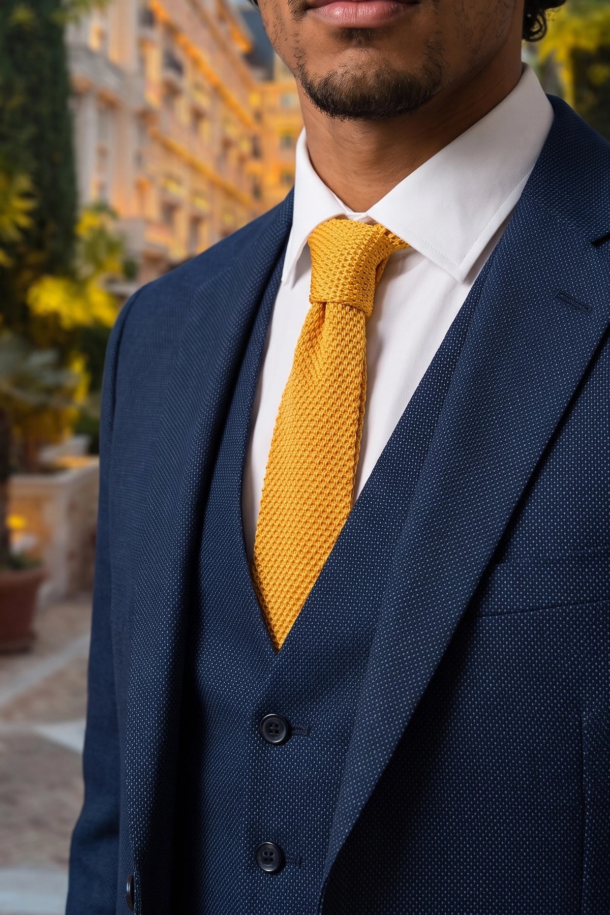 Gelbe Strickkrawatte für Herren