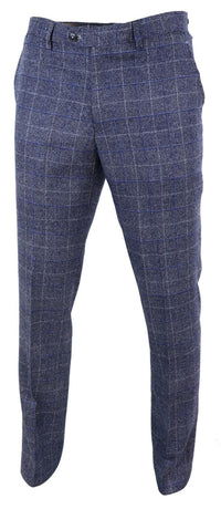 Mens Blue Check Vintage Trousers - Cavani Miles