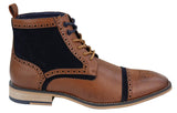 Mens Tan/Navy Leather & Velvet Akle Boots