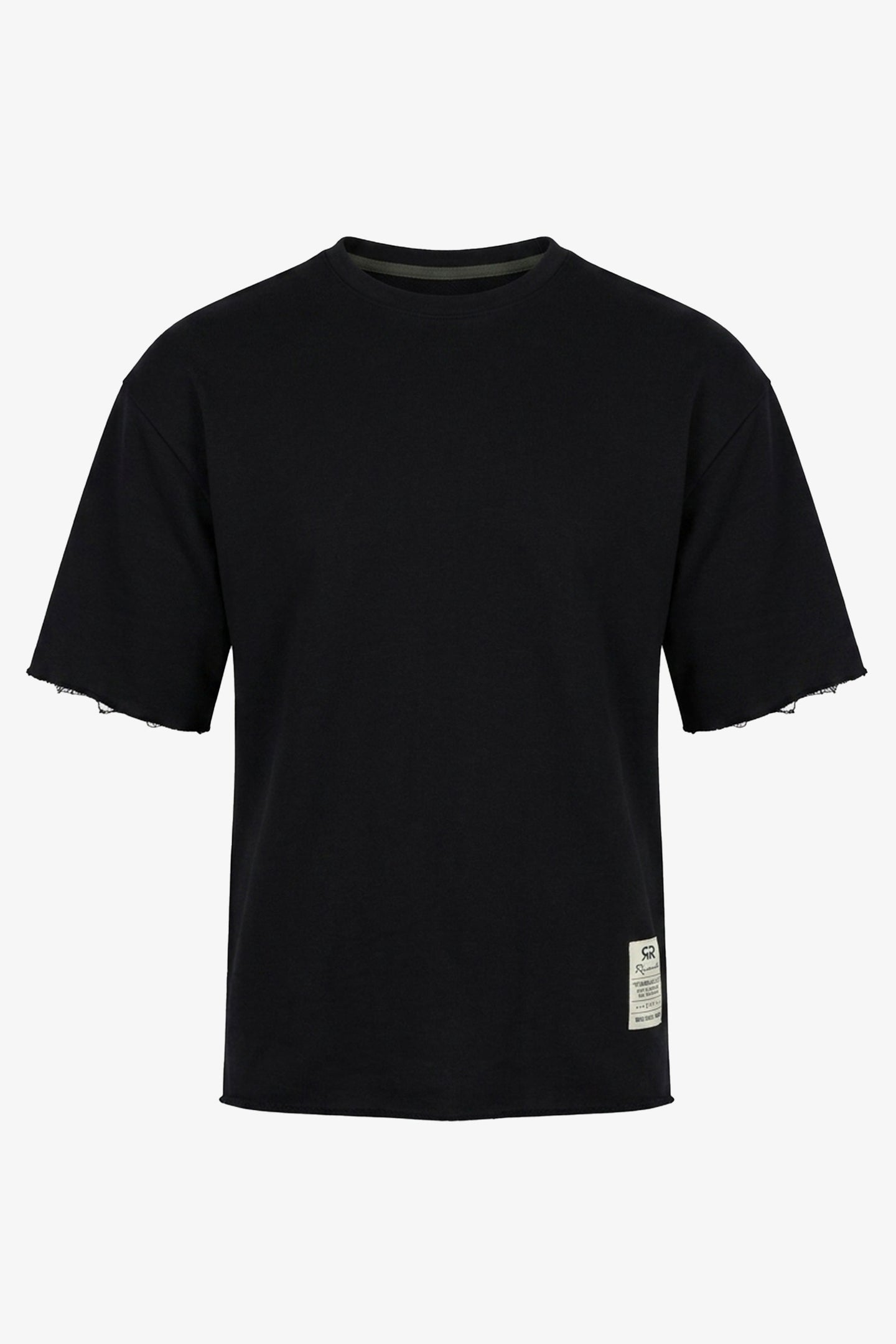 Herren-T-Shirt in Dunkelblau, lockere Passform, offene Kanten, Baumwollmischung, Rundhalsausschnitt