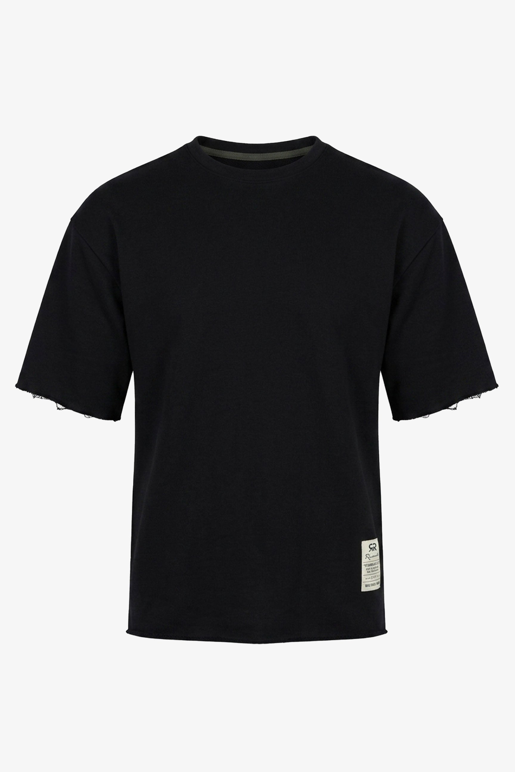 Herren-T-Shirt in Dunkelblau, lockere Passform, offene Kanten, Baumwollmischung, Rundhalsausschnitt