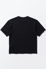 Herren-T-Shirt in Dunkelblau, lockere Passform, offene Kanten, Baumwollmischung, Rundhalsausschnitt