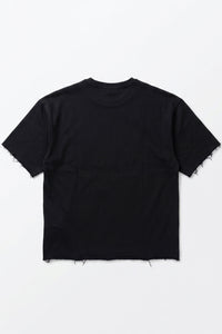Herren-T-Shirt in Dunkelblau, lockere Passform, offene Kanten, Baumwollmischung, Rundhalsausschnitt