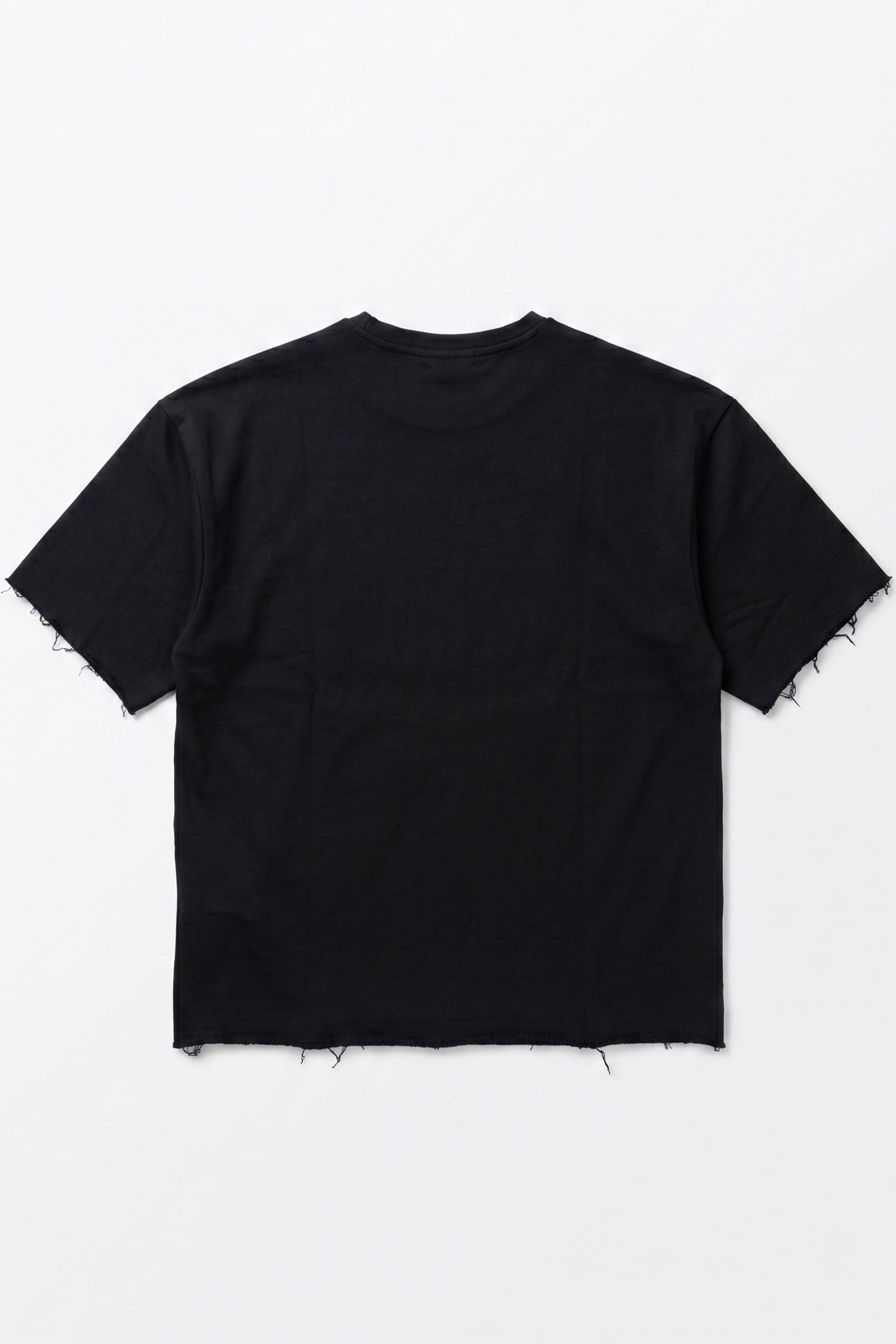 Herren-T-Shirt in Dunkelblau, lockere Passform, offene Kanten, Baumwollmischung, Rundhalsausschnitt