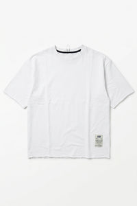Weißes Herren-T-Shirt mit lockerer Passform, offener Kante, Rundhalsausschnitt, Baumwollmischung