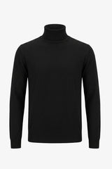 Schwarzer Herren-Rollkragenpullover aus weichem Viskosemischgewebe mit langen Ärmeln