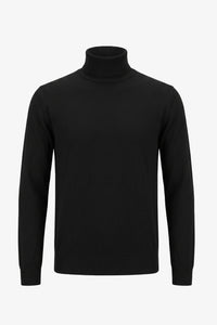 Schwarzer Herren-Rollkragenpullover aus weichem Viskosemischgewebe mit langen Ärmeln