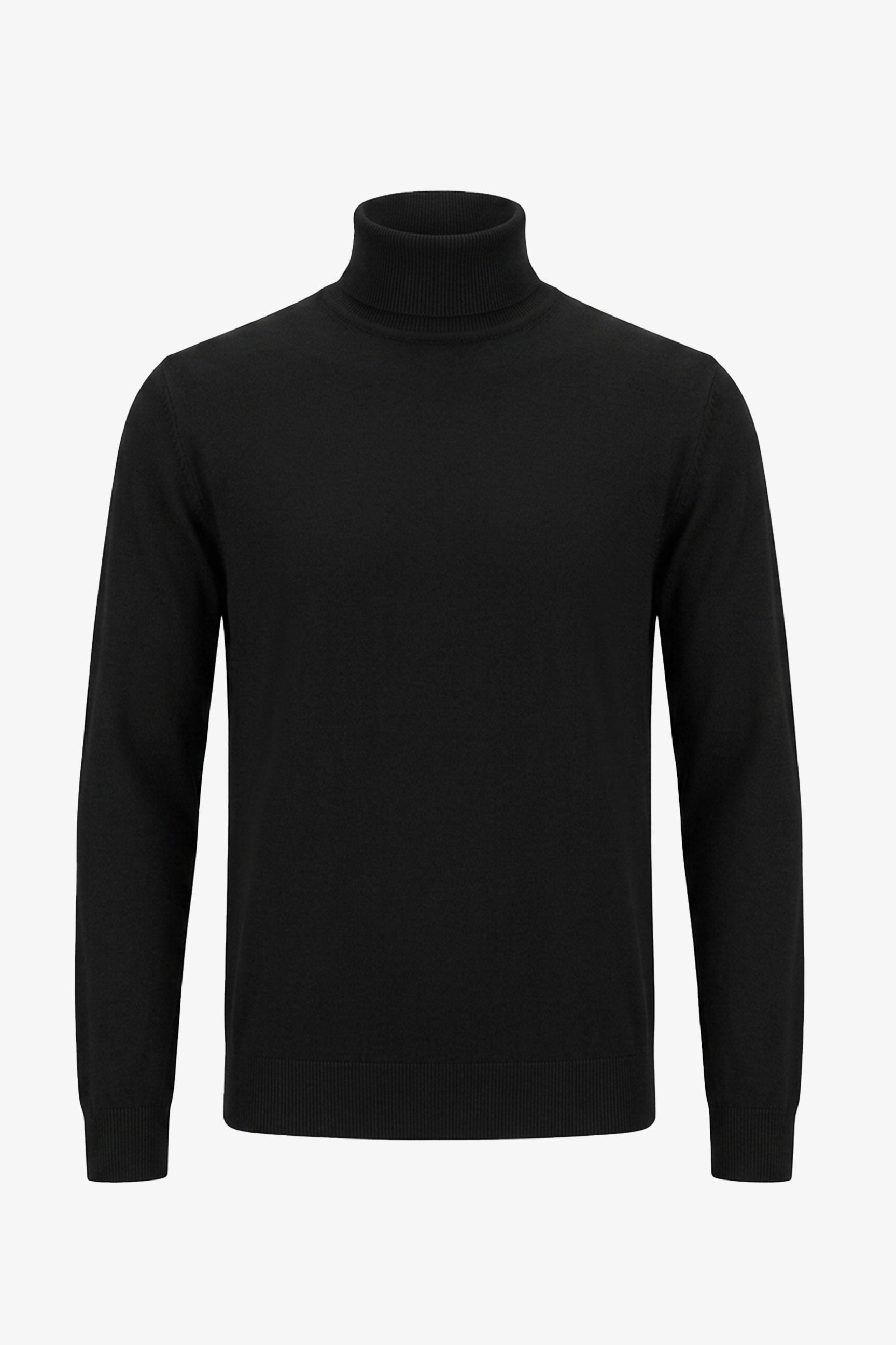 Schwarzer Herren-Rollkragenpullover aus weichem Viskosemischgewebe mit langen Ärmeln