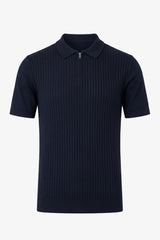 Marineblaues Strick-Poloshirt mit Reißverschluss für Herren