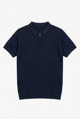 Marineblaues Strick-Poloshirt mit Reißverschluss für Herren