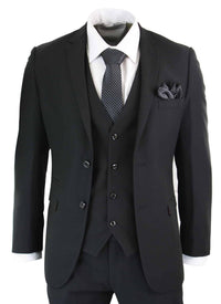 Paul Andrew Parker - Mens 3 Piece Black Tailored Fit Complete Suit Classic Door Man Mourning Funeral