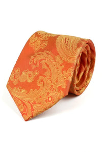 Paisley Hals Orange Krawatte Geschenk-Set Einstecktuch Manschettenknöpfe Krawatte Floral Satin